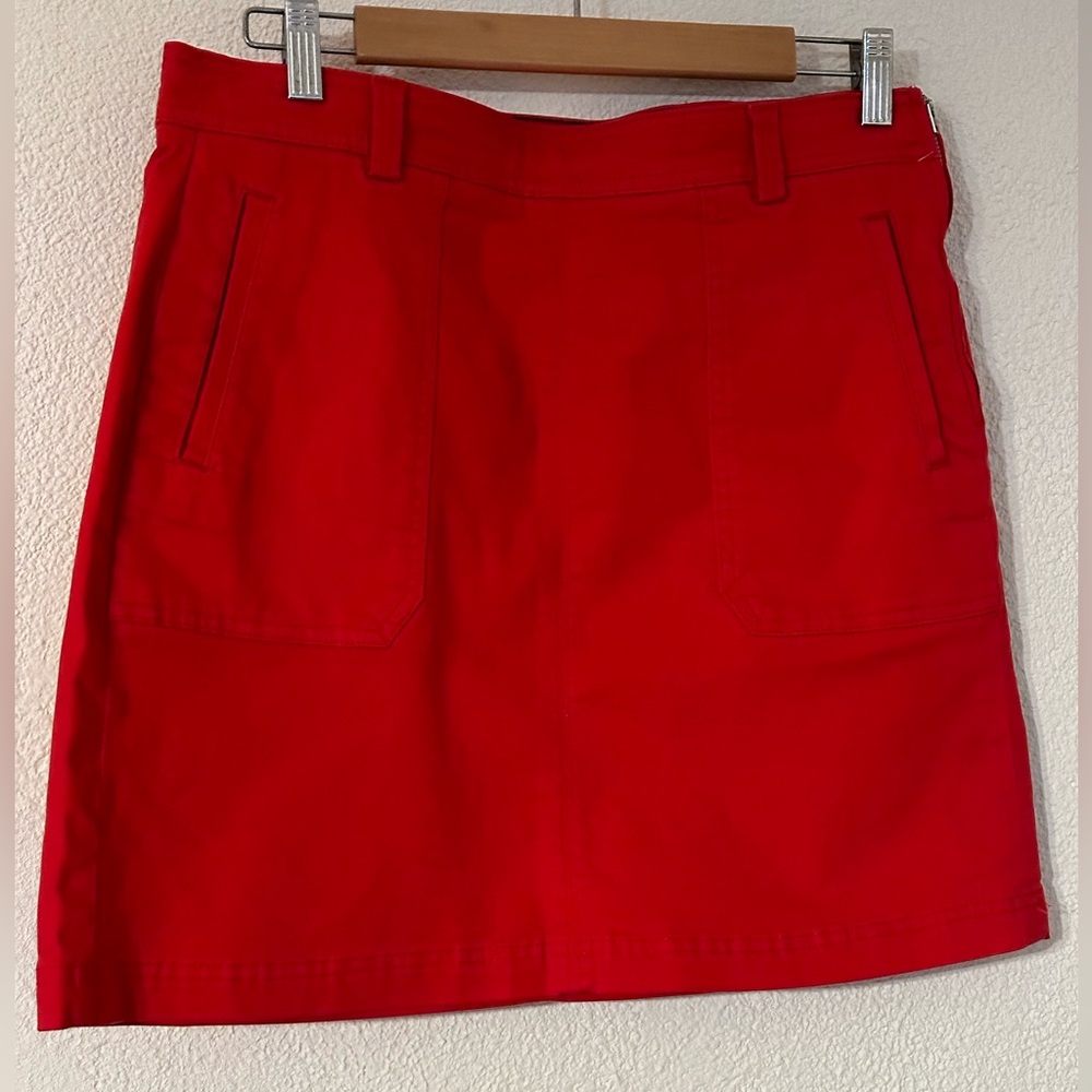 Tommy Hilfiger Mini Skirt Women Red Cotton Side Pockets And Zipper Size 8